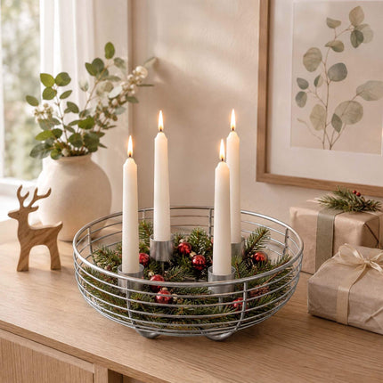 Suport pentru cununi de Advent din sârmă metalică argintie – 20,5 cm