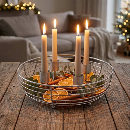 Suport pentru cununi de Advent din sârmă metalică argintie – 20,5 cm