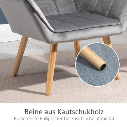 Velvet-like gray Scandinavian armchair, raised legs, 64 x 62 x 72.5 cm
