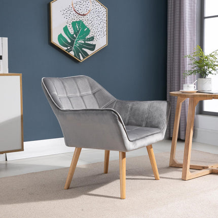 Velvet-like gray Scandinavian armchair, raised legs, 64 x 62 x 72.5 cm