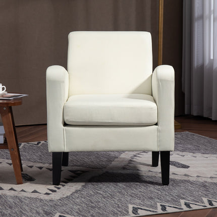 Creamy white linen-look armchair, padded, wooden legs