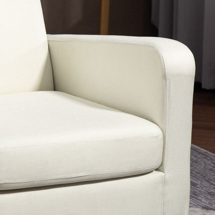 Creamy white linen-look armchair, padded, wooden legs