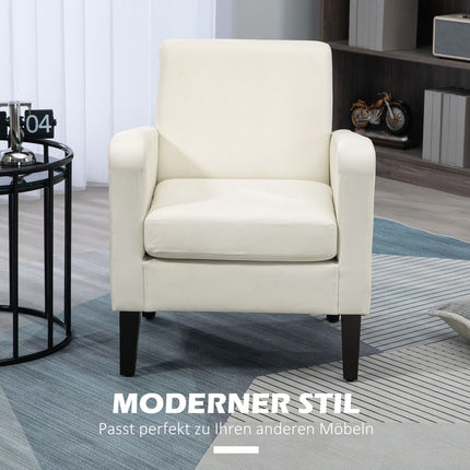 Creamy white linen-look armchair, padded, wooden legs