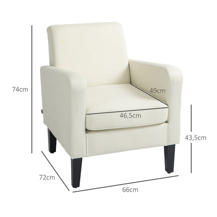 Creamy white linen-look armchair, padded, wooden legs
