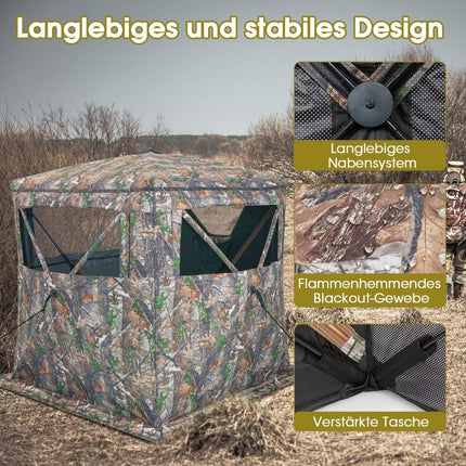 Single-sided transparent 270° hunting tent pop-up shelter for 2-3 people with silent sliding window & carrying bag hunting hideout