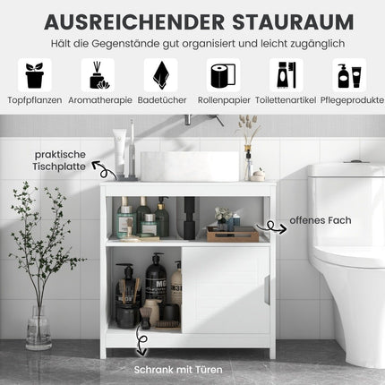 Sink base cabinet with 2 sliding doors bathroom base cabinet freestanding 60 x 30 x 60 cm white