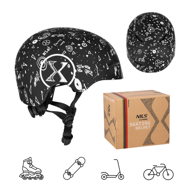 Cască de skate, neagră, mărimea S (52-56 cm), ușoară, ventilată