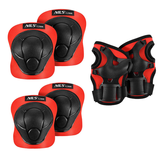 Set echipament de protecție pentru patine, încheietură, cot și genunchi, roșu XS