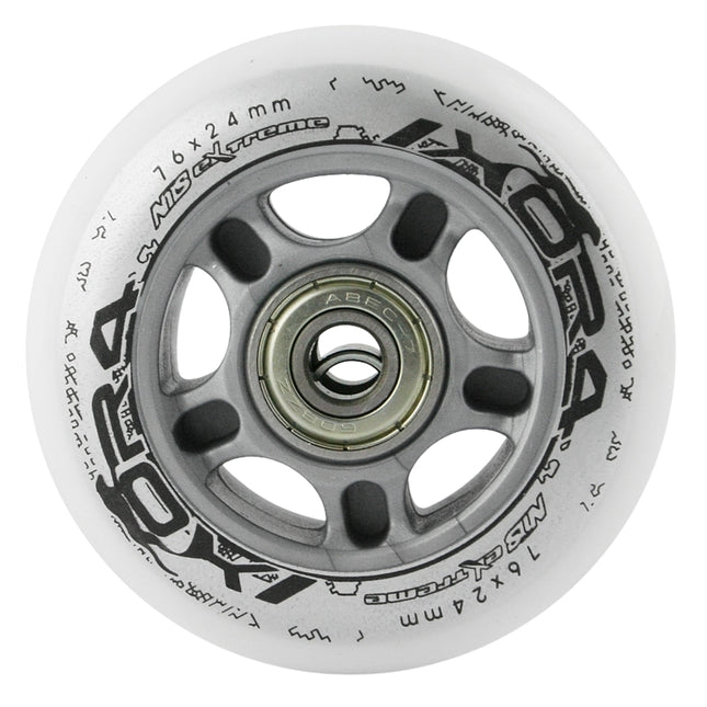 Roți pentru skateboard 76x24 82A, alb, pachet de 4 + rulmenți ABEC-7, pachet de 8