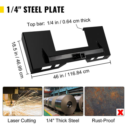 Skid Steer Quick Attach Mount Plate, 1/4 In Steel, 3000 lb