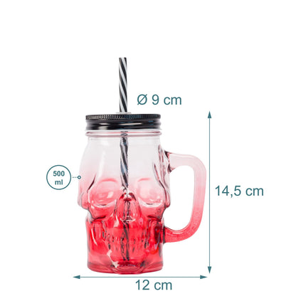 Set de pahare cu craniu, capace și paie, pachet de 4