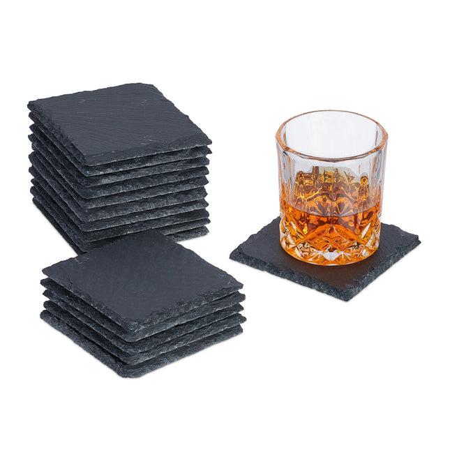 Set de 16 suporturi din ardezie, 10x10 cm, pătrate