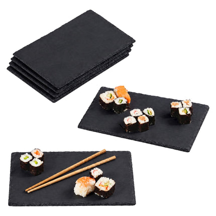 Slate Plate Set of 6, Rectangular Serving Boards with Felt, Anthracite