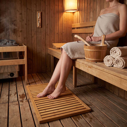 Slatted Bamboo Bath Mat with Non-Slip Underside, 59.5 x 39 cm, Natural