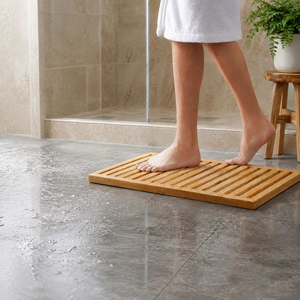 Slatted Bamboo Bath Mat with Non-Slip Underside, 59.5 x 39 cm, Natural