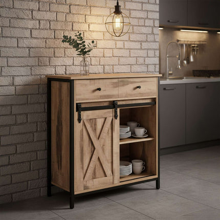 Bufet cu uși glisante – Dulap rustic, care economisește spațiu