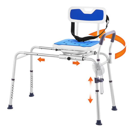 Sliding Tub Transfer Bench – 360 Swivel, 400 lb; Height Adjustable