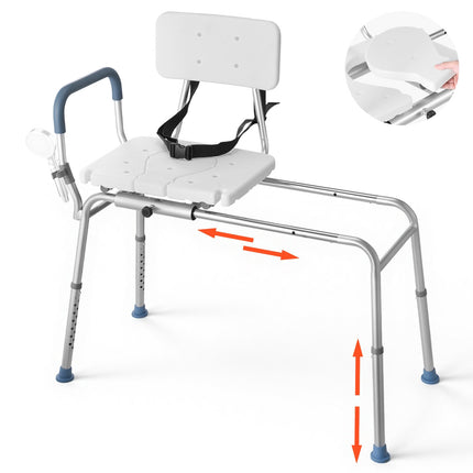 Sliding Tub Transfer Bench, 400 lb, Arms and Backrest