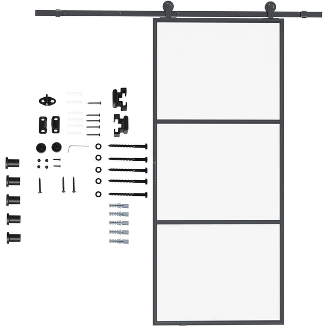 Kit usi glisante, otel carbon, kit de instalare fara usa, economisitor de spatiu, negru