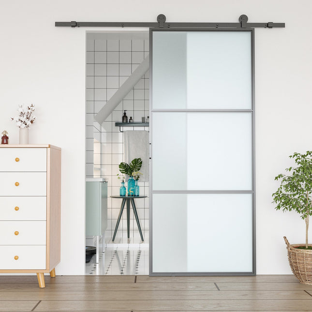 Kit usi glisante, otel carbon, kit de instalare fara usa, economisitor de spatiu, negru