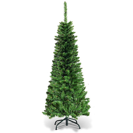 Brad de Crăciun artificial subțire de 135 cm cu lumini LED