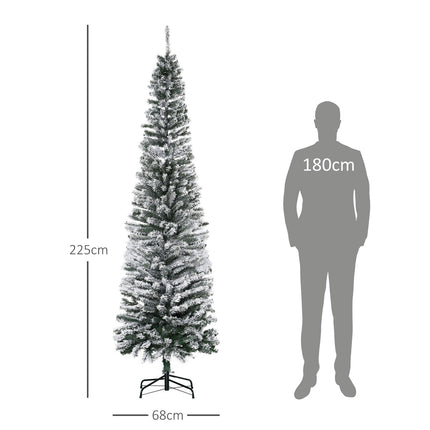 Pom de Crăciun artificial subțire cu acoperire cu zăpadă, 225 cm