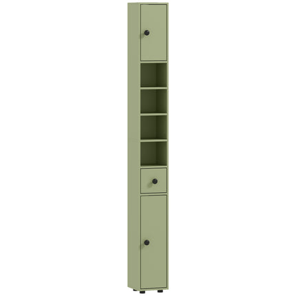 Slim Bathroom Cabinet with Drawer, 4 Shelves, Green, 20x20x180 cm