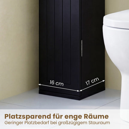 Dulap de baie subțire, negru, lățime 16 cm, 3 rafturi