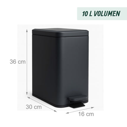 Coș de gunoi subțire cu pedală, 10L – Închidere silențioasă, Mâini libere