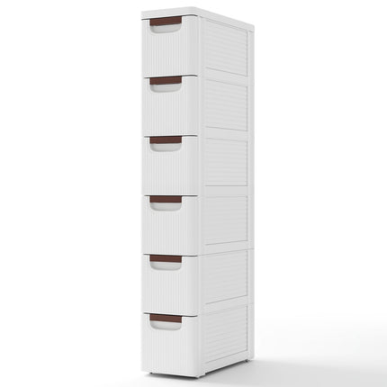 Dulap de depozitare subțire, cu 6 sertare, alb, material PP