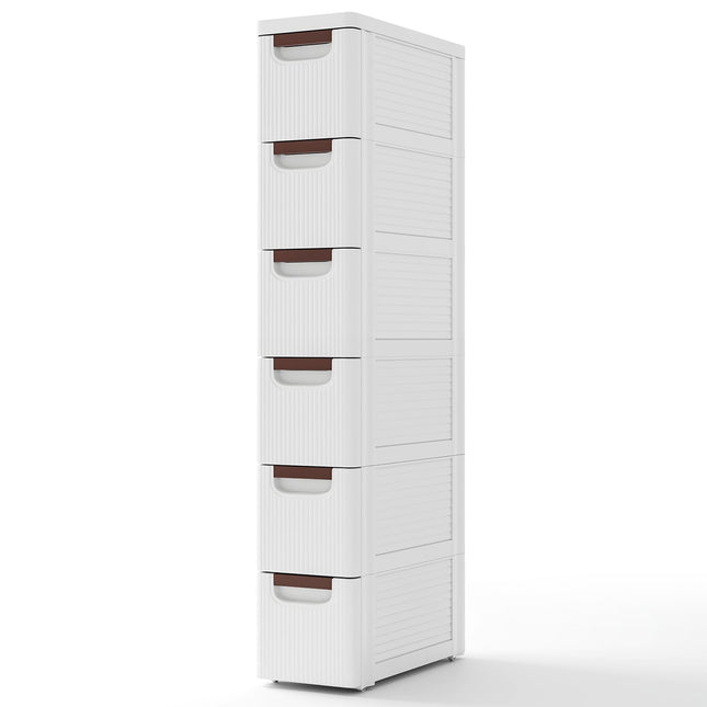 Dulap de depozitare subțire, cu 6 sertare, alb, material PP