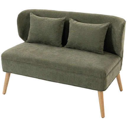 Small 2-Seater Chenille Loveseat with Wingback Design, Dark Green, 2 Cushions