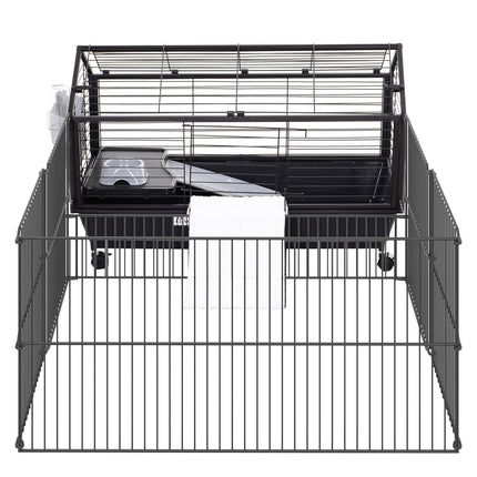 Cușcă pentru animale mici Cușcă pentru rozătoare pentru cobai cu grădină și balcon, metal, 88X128.5X56Cm