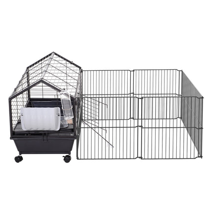 Cușcă pentru animale mici Cușcă pentru rozătoare pentru cobai cu grădină și balcon, metal, 88X128.5X56Cm