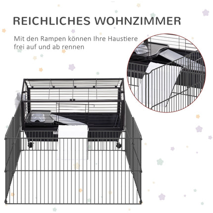 Cușcă pentru animale mici Cușcă pentru rozătoare pentru cobai cu grădină și balcon, metal, 88X128.5X56Cm