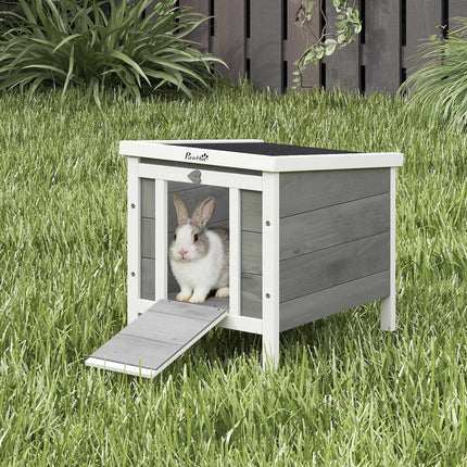 Small Animal Hutch with Ramp and Opening Roof, Fir Wood, Grey, 51x42x43 cm