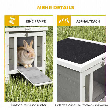 Small Animal Hutch with Ramp and Opening Roof, Fir Wood, Grey, 51x42x43 cm
