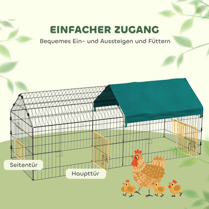 Small Animal Run with Roof and 4 Doors, 185 x 75 x 75 cm, Black/Green
