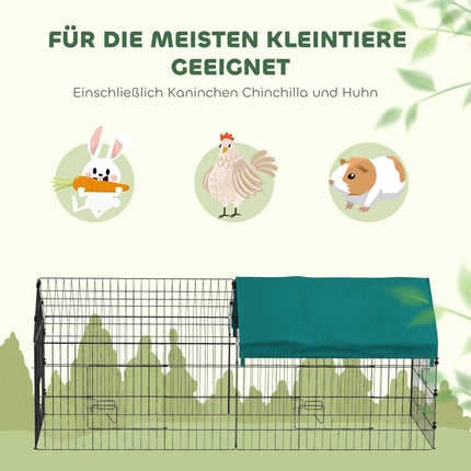 Small Animal Run with Roof and 4 Doors, 185 x 75 x 75 cm, Black/Green