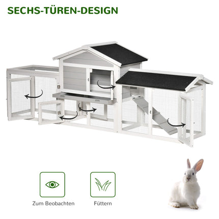 Small Animal Double Storey Spruce Wood Stall with outdoor enclosure