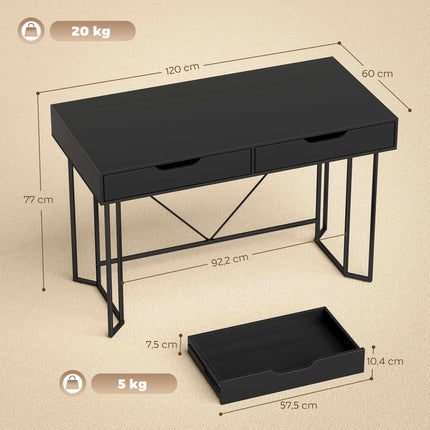 Birou mic de calculator negru cu sertare, 120 cm