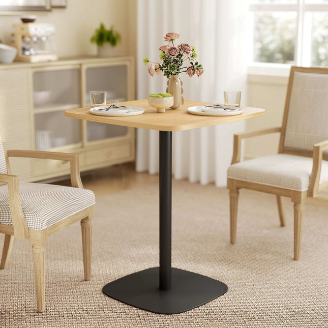Masă mică de sufragerie, pătrată 60 cm, blat MDF, bază din oțel