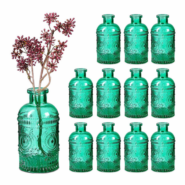 Set de 12 vaze mici de sticlă - Design decorativ în relief