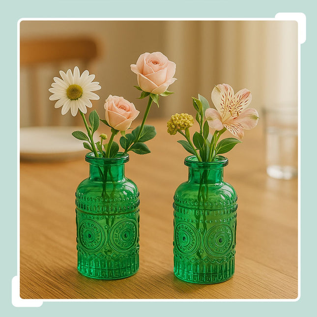 Set de 12 vaze mici de sticlă - Design decorativ în relief