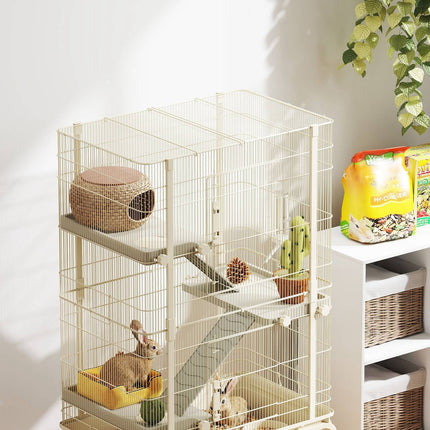 Cusca animale mici, cusca rozatoare, cusca dihor cu 3 rampe, cusca soricel cu tava extensibila, bol pentru mancare, sticla cu apa, cusca cu accesorii pentru chinchilla, veverita, hamster pitic bej |