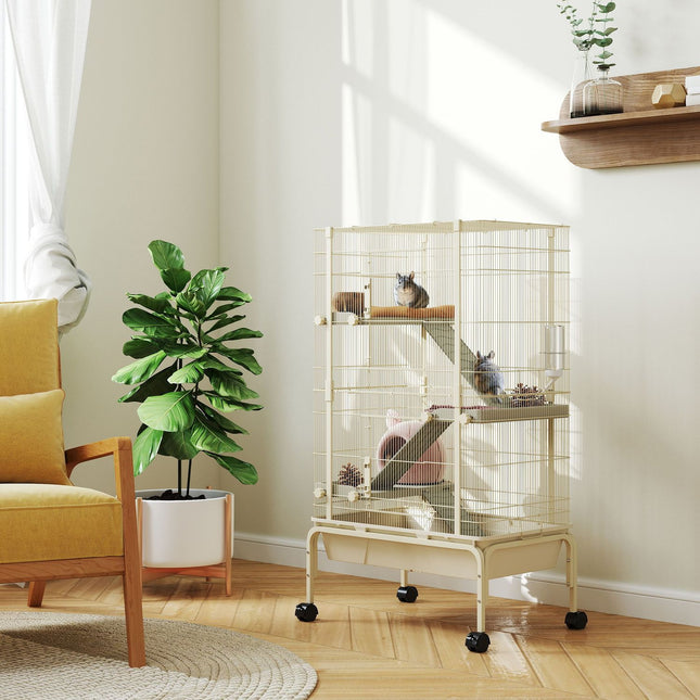 Cusca animale mici, cusca rozatoare, cusca dihor cu 3 rampe, cusca soricel cu tava extensibila, bol pentru mancare, sticla cu apa, cusca cu accesorii pentru chinchilla, veverita, hamster pitic bej |