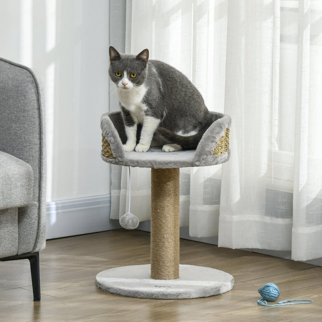 Stâlp de zgâriat mic, arbore de pisici de 49 cm, stâlp de zgâriat pisici cu minge de joacă, zonă de culcare, arbore de cățărat pentru pisici până la 4 kg, mobilier pentru pisici, gri iută