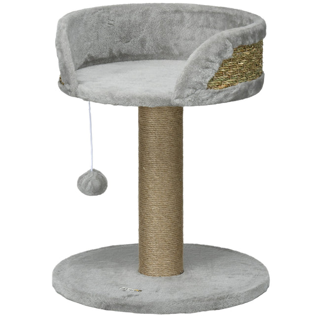 Stâlp de zgâriat mic, arbore de pisici de 49 cm, stâlp de zgâriat pisici cu minge de joacă, zonă de culcare, arbore de cățărat pentru pisici până la 4 kg, mobilier pentru pisici, gri iută