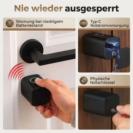 Smart Door Cylinder 5-in-1 with Fingerprint and App Unlock, NFC Card, Black