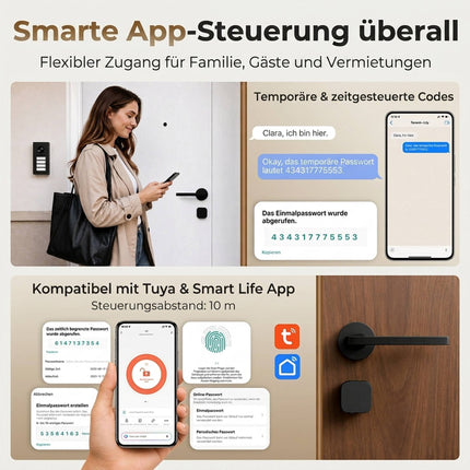 Smart Door Cylinder 5-in-1 with Fingerprint and App Unlock, NFC Card, Black